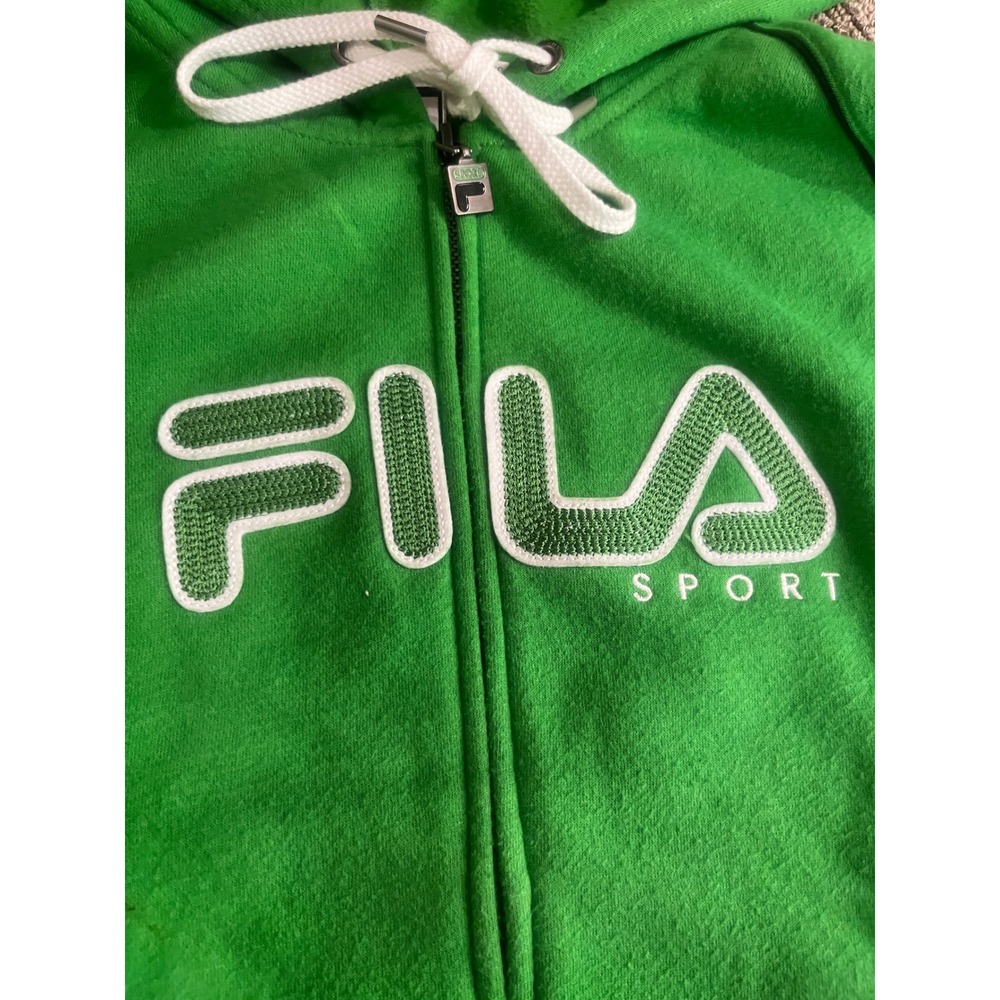 Fila Sport Green Full Zip Hoodie Embroidered Logo Fleece Sweatshirt Womens L